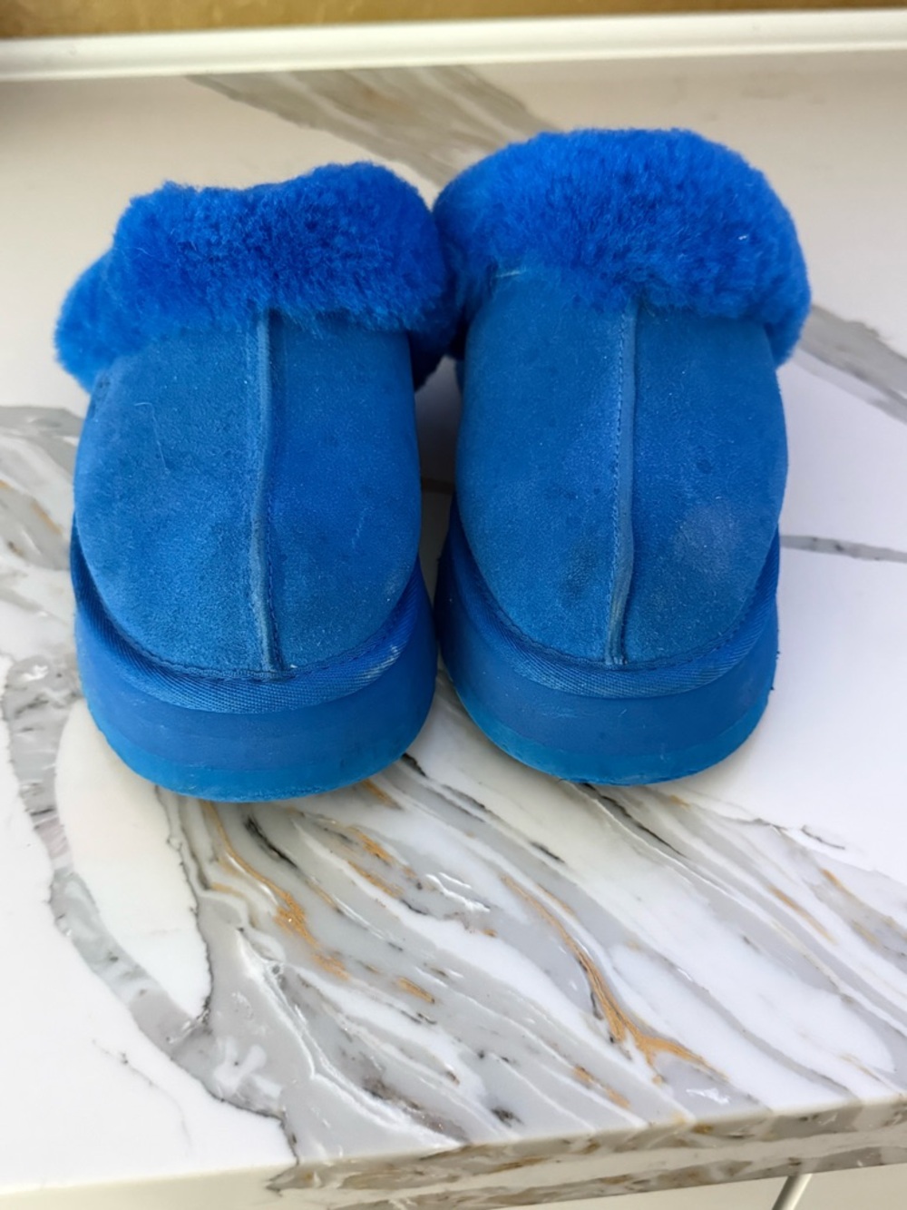 UGG Kids Electric Blue Plush Shearling Slip-On Slippers - Picture 4 of 8